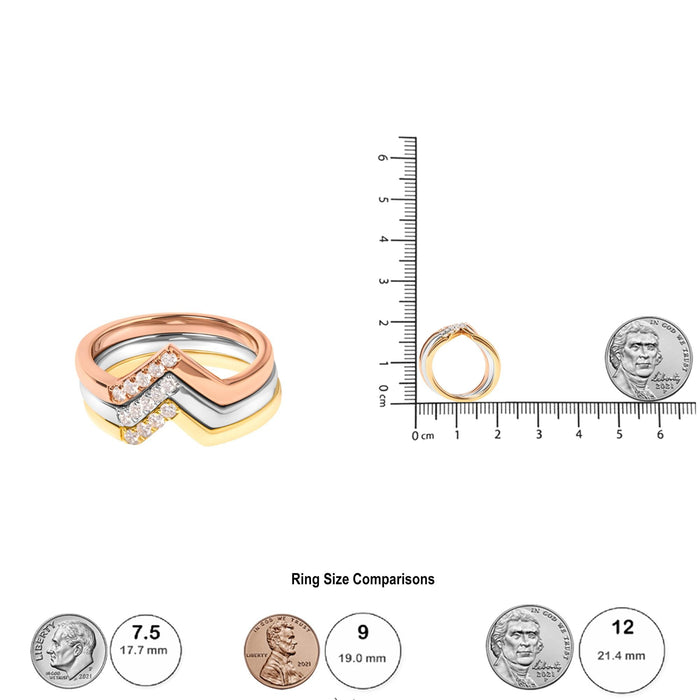 1/4 Ct. T.W. Diamond Geometrical Chevron V Stackable Band Ring Set in 14K Gold, photo 5