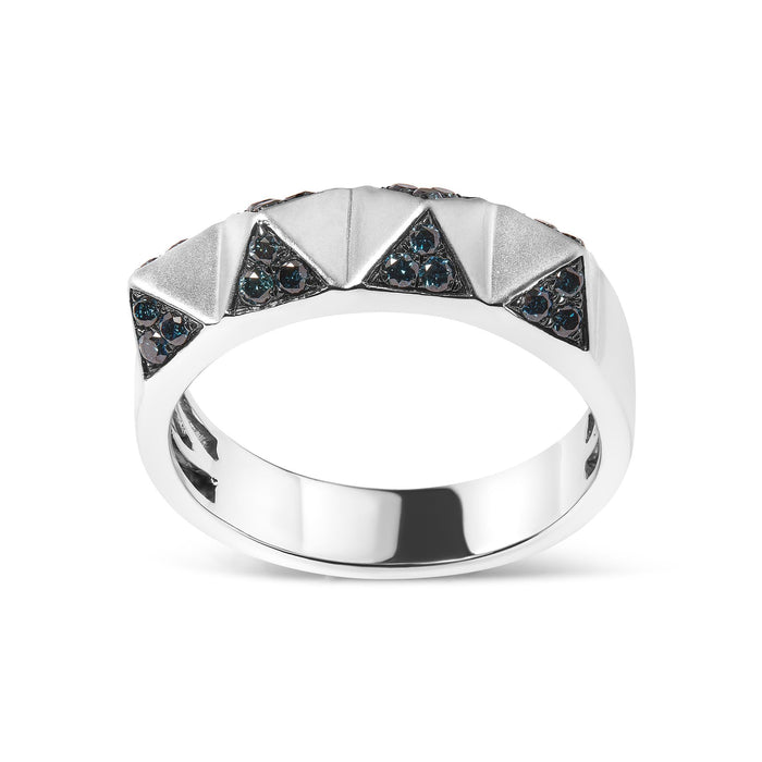Anillo de banda de pirámide con diamantes azules tratados de 1/4 ct. p.t. en oro blanco de 14K, foto 1