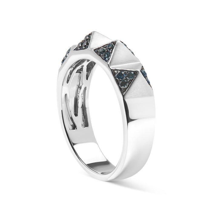 Anillo de banda de pirámide con diamantes azules tratados de 1/4 ct. p.t. en oro blanco de 14K, foto 3