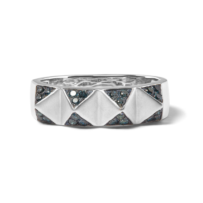 Anillo de banda de pirámide con diamantes azules tratados de 1/4 ct. p.t. en oro blanco de 14K, foto 4