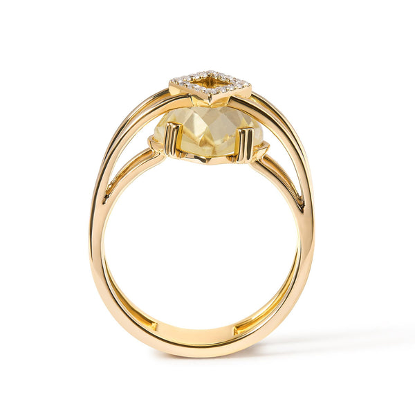 Anillo de cóctel llamativo con topacio amarillo talla marquesa de 15x15 mm y detalle de diamante en oro amarillo de 14K, foto 2