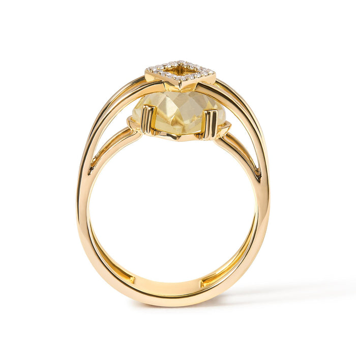 Anillo de cóctel llamativo con topacio amarillo talla marquesa de 15x15 mm y detalle de diamante en oro amarillo de 14K, foto 2