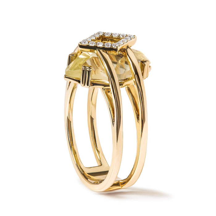 Anillo de cóctel llamativo con topacio amarillo talla marquesa de 15x15 mm y detalle de diamante en oro amarillo de 14K, foto 3