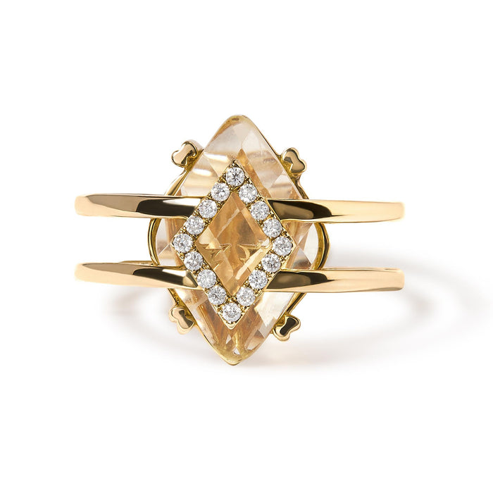 Anillo de cóctel llamativo con topacio amarillo talla marquesa de 15x15 mm y detalle de diamante en oro amarillo de 14K, foto 4