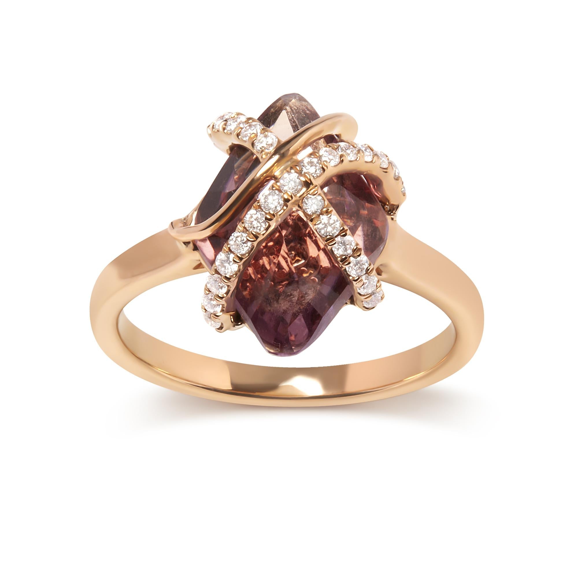 1/5 Ct. T.W. Diamond Wrapped 15x15mm Purple Amethyst Cocktail Ring in 14K Rose Gold, photo 1