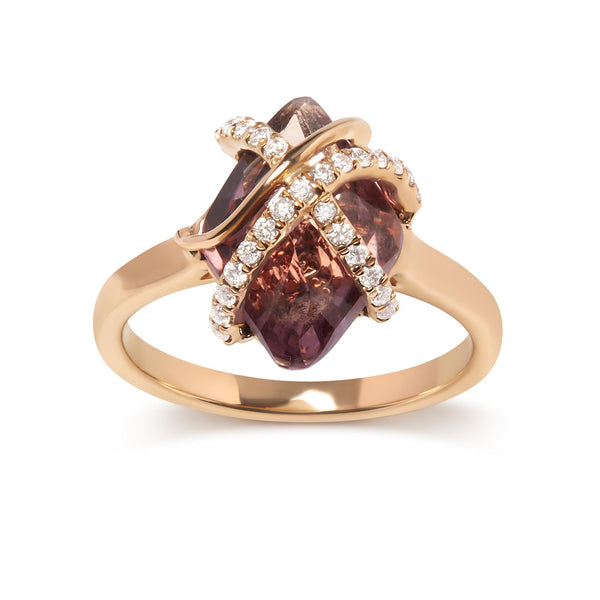 1/5 Ct. T.W. Diamond Wrapped 15x15mm Purple Amethyst Cocktail Ring in 14K Rose Gold, photo 1