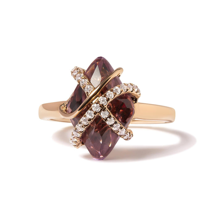 1/5 Ct. T.W. Diamond Wrapped 15x15mm Purple Amethyst Cocktail Ring in 14K Rose Gold, photo 4
