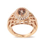 3/8 Ct. T.W. Oval Morganite and Diamond Halo Basket Weave Cocktail Ring Size 7 in 14K Rose Gold, photo 1