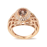 Anillo de cóctel de halo con tejido de cesta con morganita y diamantes de 3/8 ct. p.t. talla 7 en oro rosa de 14K