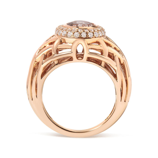 3/8 Ct. T.W. Oval Morganite and Diamond Halo Basket Weave Cocktail Ring Size 7 in 14K Rose Gold, photo 2