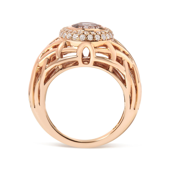 3/8 Ct. T.W. Oval Morganite and Diamond Halo Basket Weave Cocktail Ring Size 7 in 14K Rose Gold, photo 2