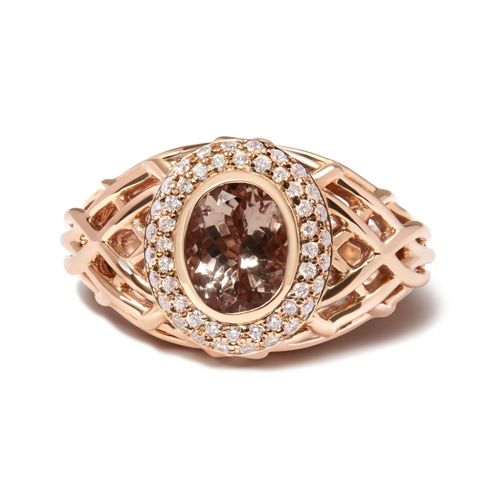 3/8 Ct. T.W. Oval Morganite and Diamond Halo Basket Weave Cocktail Ring Size 7 in 14K Rose Gold, photo 4