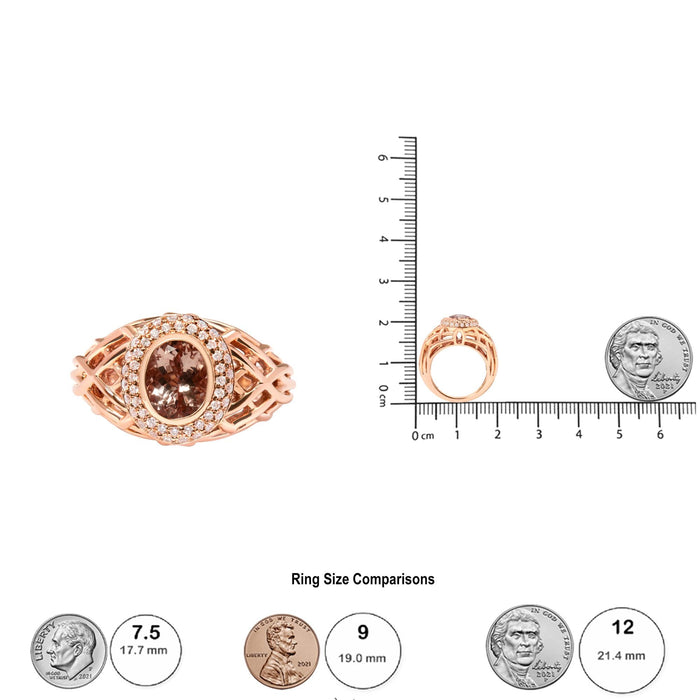 3/8 Ct. T.W. Oval Morganite and Diamond Halo Basket Weave Cocktail Ring Size 7 in 14K Rose Gold, photo 5