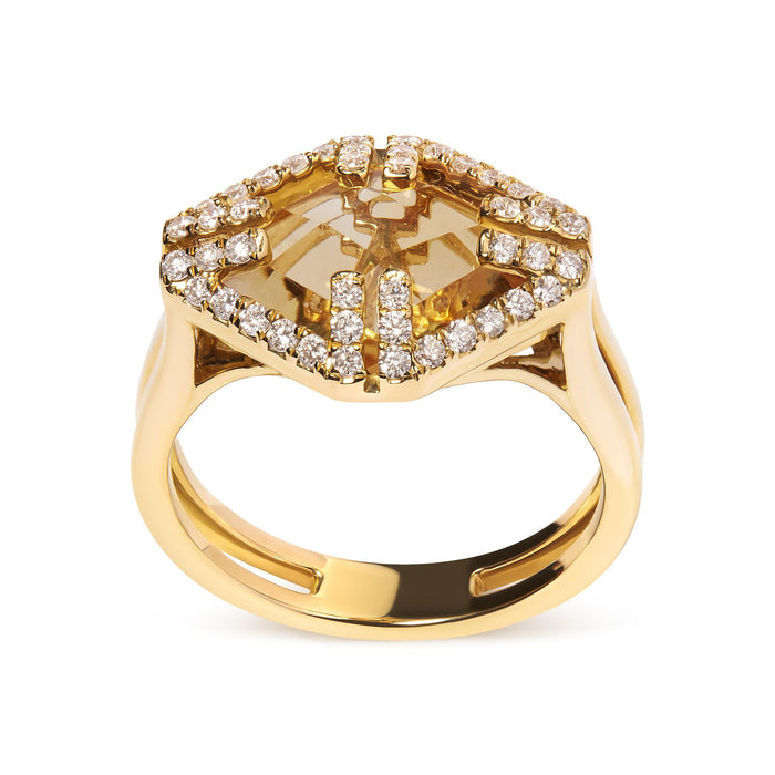 1/3 Ct. T.W. Marquise-Cut Yellow Citrine and Diamond Halo Cocktail Ring in 14K Yellow Gold, photo 1
