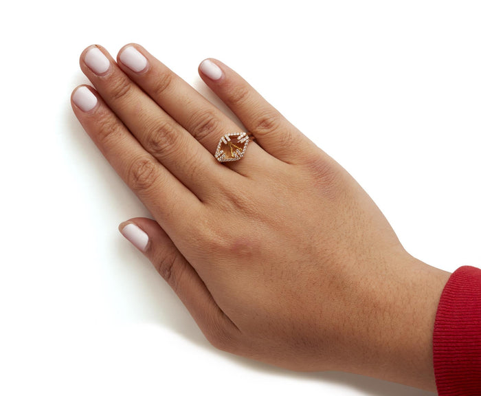 1/3 Ct. T.W. Marquise-Cut Yellow Citrine and Diamond Halo Cocktail Ring in 14K Yellow Gold, photo 3