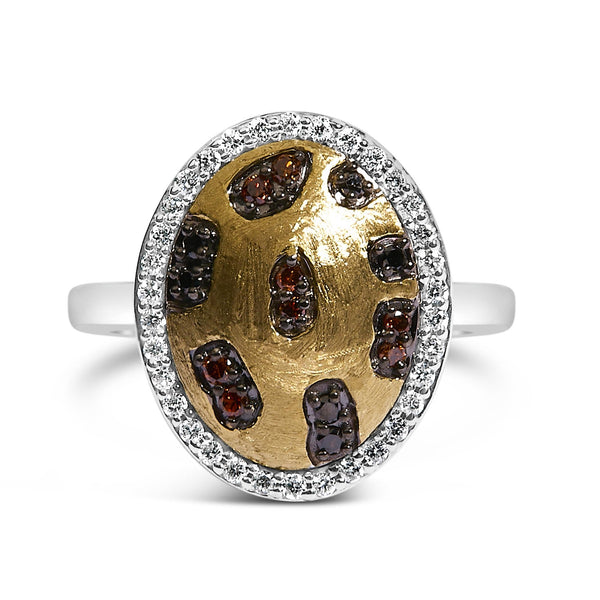 1/3 Ct. T.W. Oval Mixed Diamond Halo Shield Ring in 10K Yellow Gold-Plated Sterling Silver, photo 1