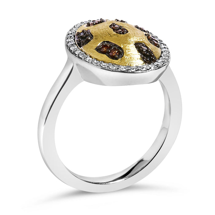 Anillo de halo escudo con diamantes ovalados mixtos de 1/3 ct. p.t. en plata de ley bañada en oro amarillo de 10K, foto 4