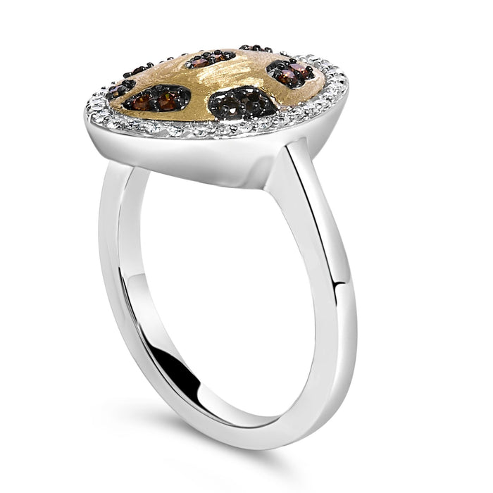 Anillo de halo escudo con diamantes ovalados mixtos de 1/3 ct. p.t. en plata de ley bañada en oro amarillo de 10K, foto 5