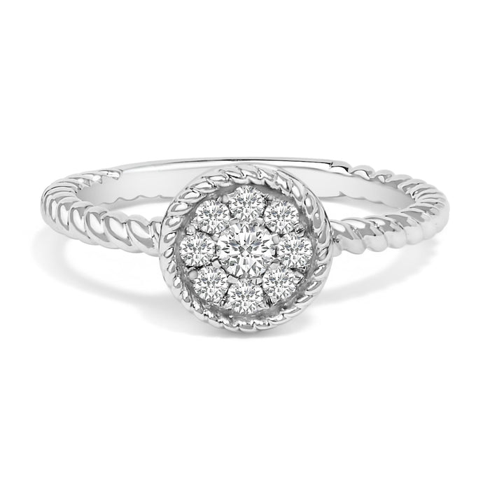 Anillo trenzado floral redondo con diamantes de 1/4 ct. p.t. en plata de ley, foto 1