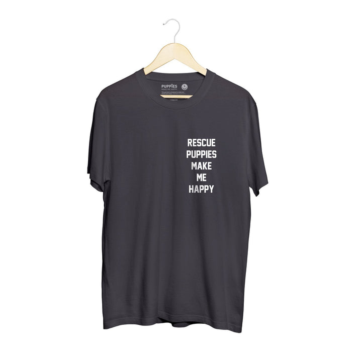 Rescue Puppies Make Me Happy Motto Unisex Crewneck Tee in puppies soft black