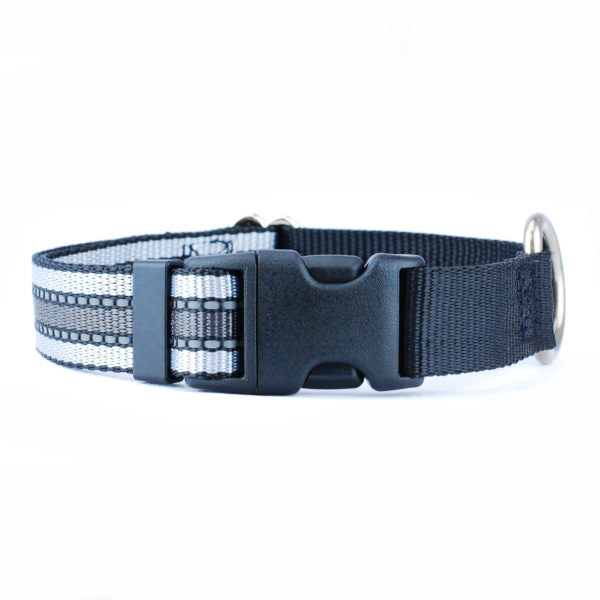 Collar para perro de nailon negro reflejante, 5/8 pulg. y 1 pulg. de ancho, foto 1