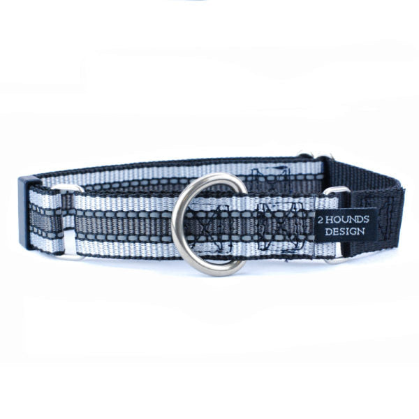 Collar martingala para perro de nailon negro reflejante, 5/8 pulg. y 1 pulg. de ancho, foto 1