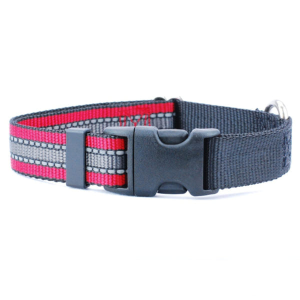 Collar para perro de nailon rojo reflejante, 5/8 pulg. y 1 pulg. de ancho, foto 1