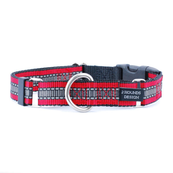 Collar martingala con hebilla para perro de nailon rojo reflejante, 5/8 pulg. y 1 pulg. de ancho, foto 1
