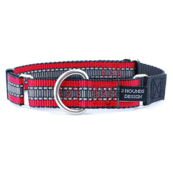 Collar martingala para perro de nailon rojo reflejante, 5/8 pulg. y 1 pulg. de ancho, foto 1