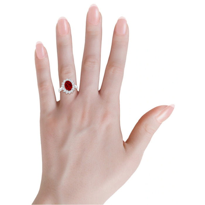3 CTW Oval Lab-Created Ruby Halo Engagement Ring in 14K Gold, photo 5