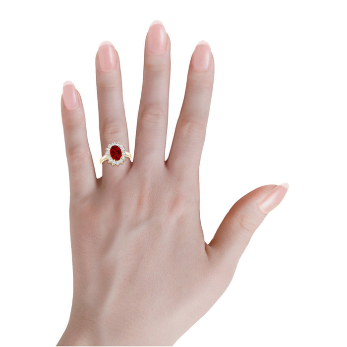 3 CTW Oval Lab-Created Ruby Halo Engagement Ring in 14K Gold, photo 6