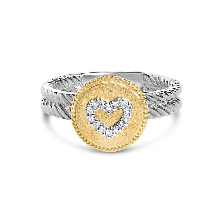 Anillo de corazón con acabado satinado y diamantes en plata de ley bañada en oro amarillo de 18K, foto 1
