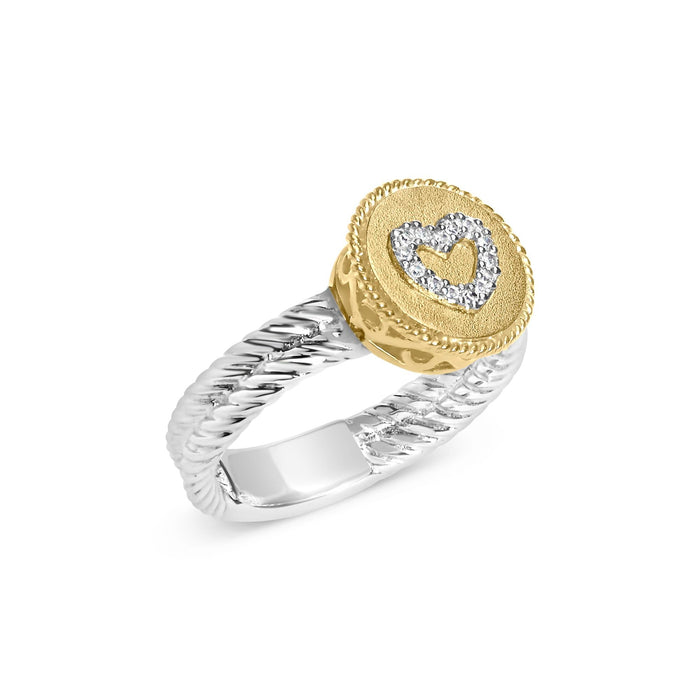 Anillo de corazón con acabado satinado y diamantes en plata de ley bañada en oro amarillo de 18K, foto 3