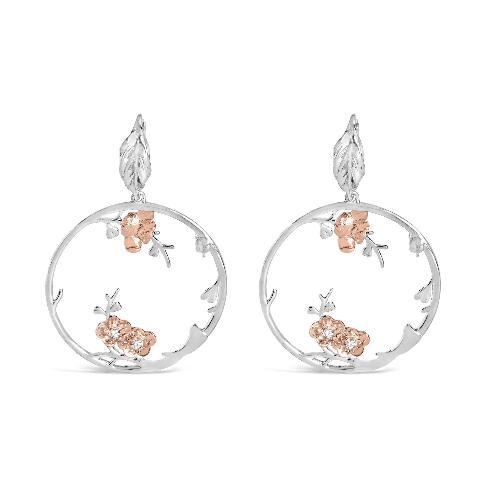 1/10 Ct. T.W. Diamond Floral Hoop Earrings in Rose Gold-Plated Sterling Silver, photo 1