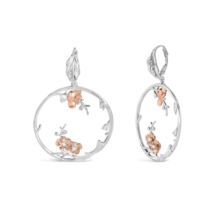 1/10 Ct. T.W. Diamond Floral Hoop Earrings in Rose Gold-Plated Sterling Silver, photo 2