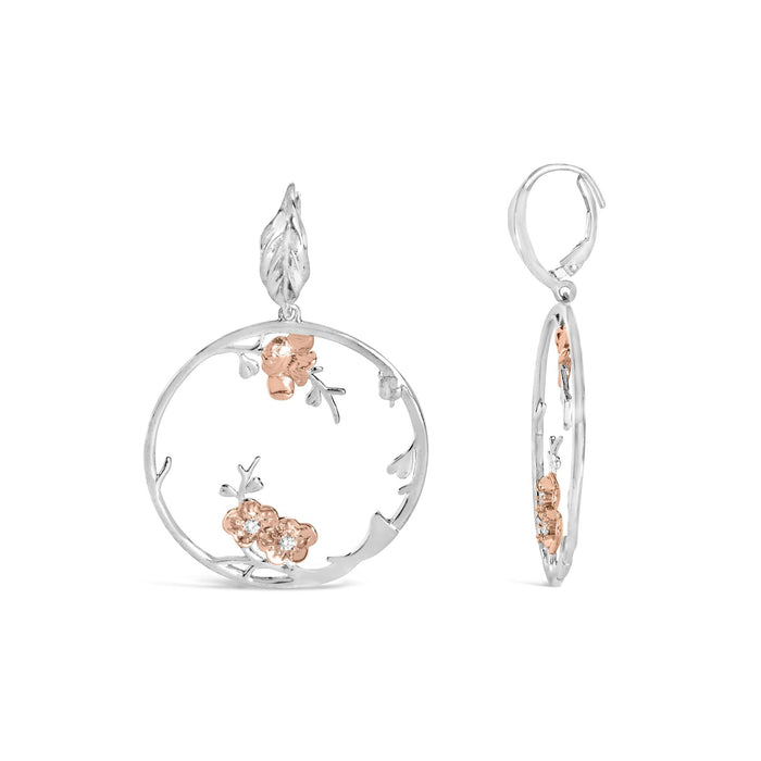 1/10 Ct. T.W. Diamond Floral Hoop Earrings in Rose Gold-Plated Sterling Silver, photo 4