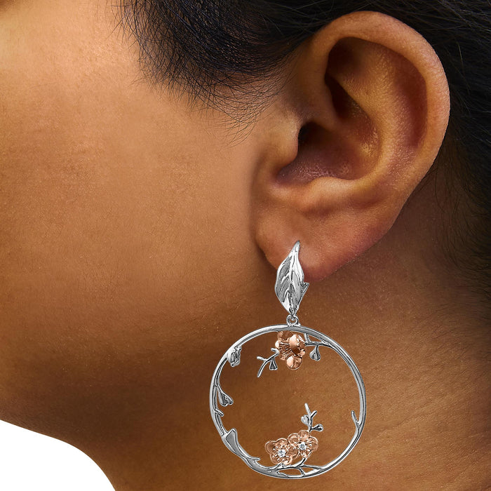 1/10 Ct. T.W. Diamond Floral Hoop Earrings in Rose Gold-Plated Sterling Silver, photo 3