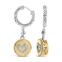 Aretes colgantes de medallón de corazón con diamantes de 1/8 ct. p.t. en plata de ley bañada en oro amarillo de 18K, foto 1