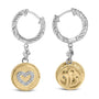 Aretes colgantes de medallón de corazón con diamantes de 1/8 ct. p.t. en plata de ley bañada en oro amarillo de 18K, foto 4