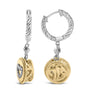 Aretes colgantes de medallón de corazón con diamantes de 1/8 ct. p.t. en plata de ley bañada en oro amarillo de 18K, foto 6