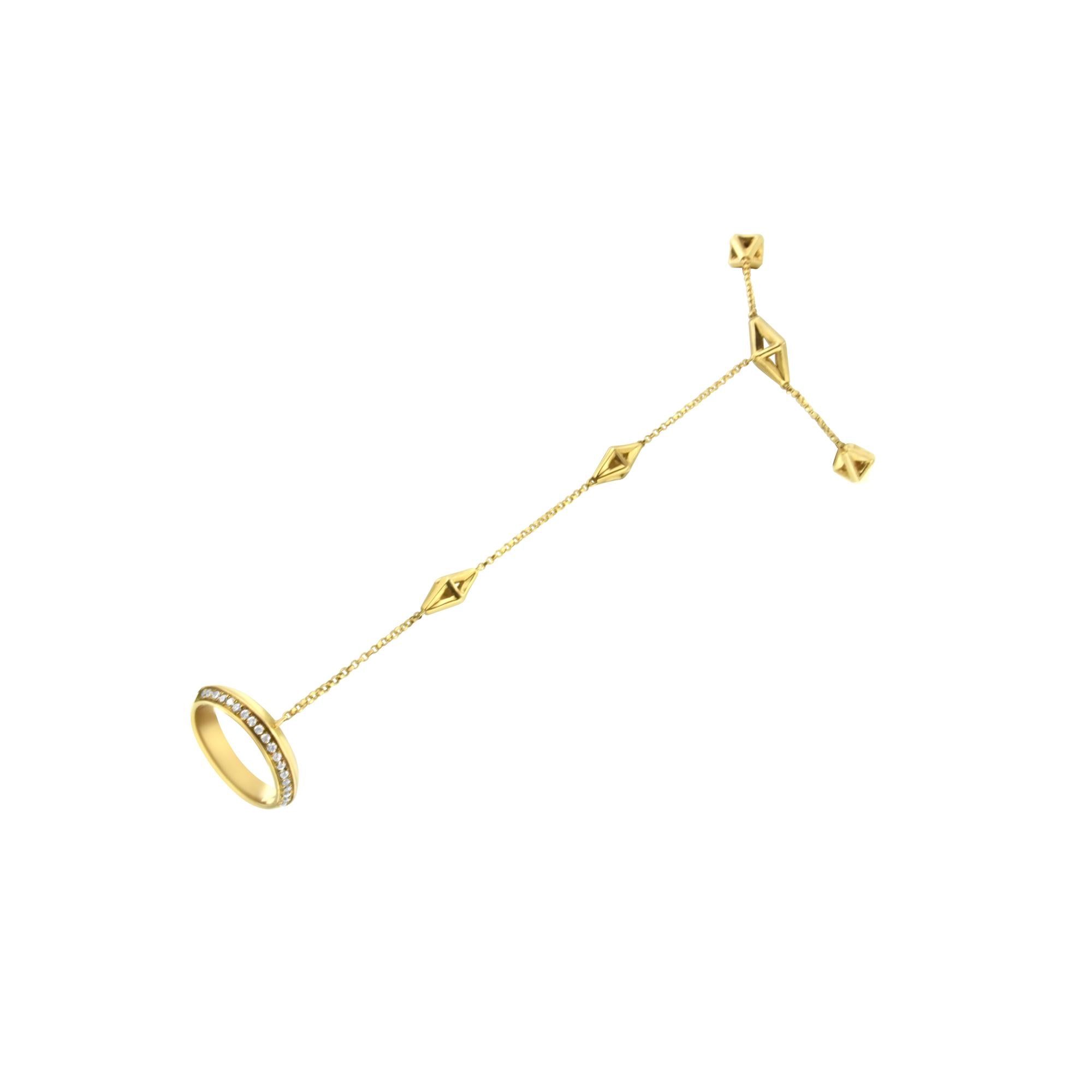 Cadena de mano de anillo y pulsera con diamantes de 1/4 ct. p.t. en oro amarillo de 14K, foto 1