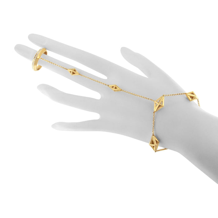 Cadena de mano de anillo y pulsera con diamantes de 1/4 ct. p.t. en oro amarillo de 14K, foto 5