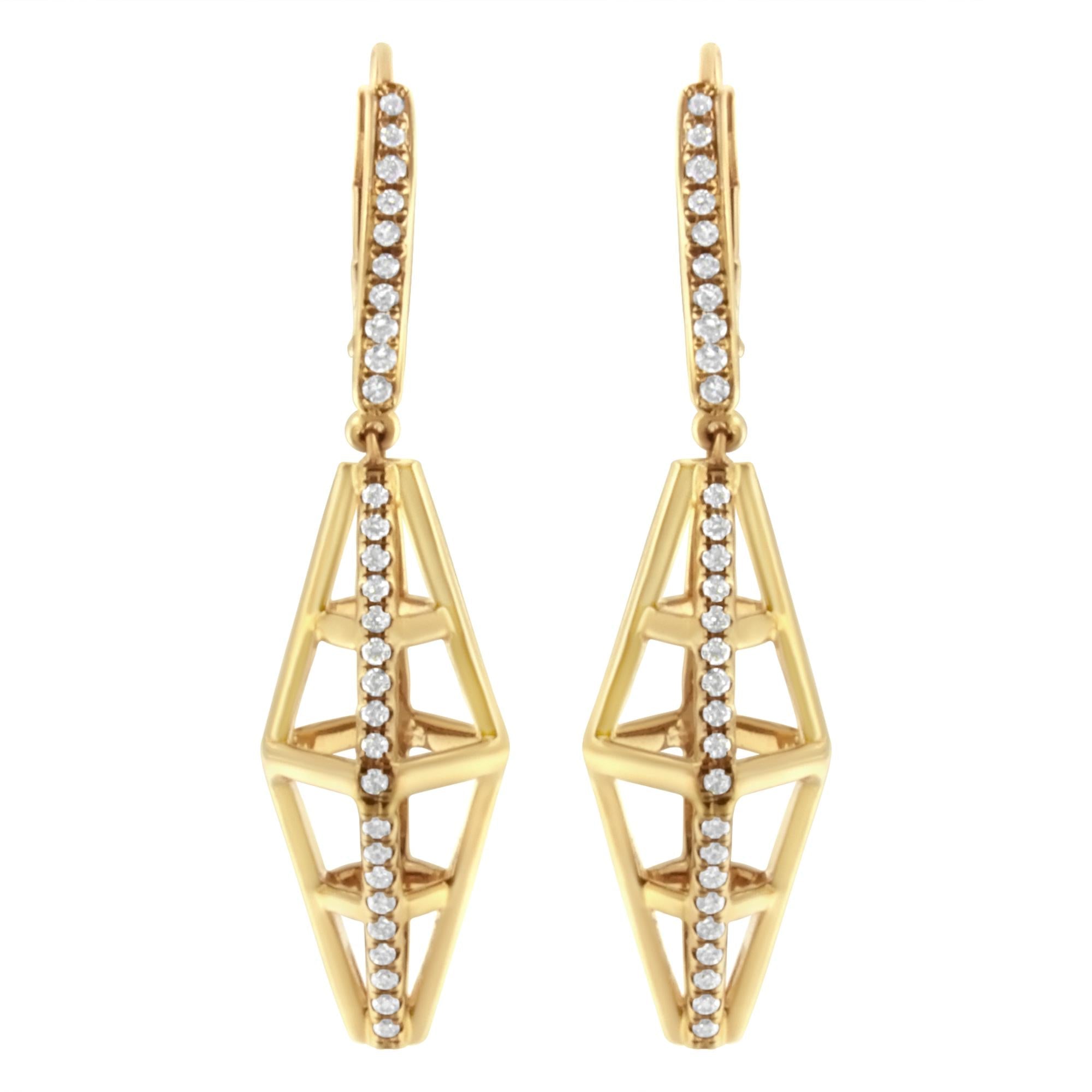 5/8 Ct. T.W. Diamond Geometrical Pillar Drop and Dangle Earrings in 14K Yellow Gold, photo 1