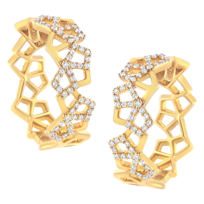 Aretes de aro de panal con diamantes de 3/4 ct. p.t. en oro amarillo de 14K, foto 1