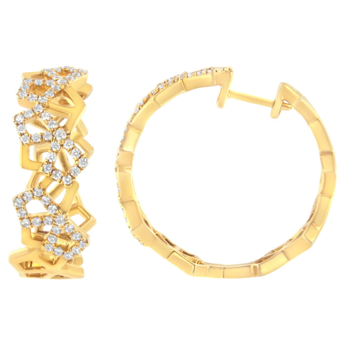Aretes de aro de panal con diamantes de 3/4 ct. p.t. en oro amarillo de 14K, foto 2