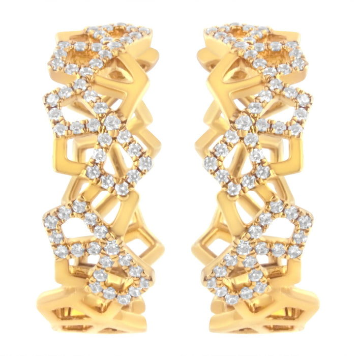 Aretes de aro de panal con diamantes de 3/4 ct. p.t. en oro amarillo de 14K, foto 4