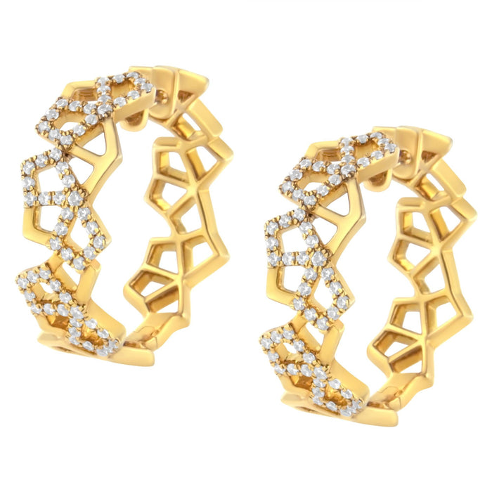 Aretes de aro de panal con diamantes de 3/4 ct. p.t. en oro amarillo de 14K, foto 5