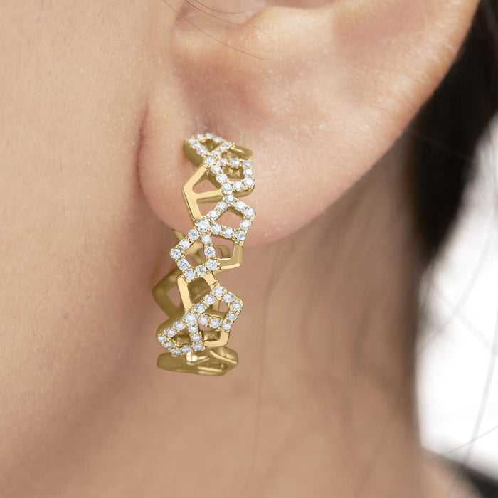 Aretes de aro de panal con diamantes de 3/4 ct. p.t. en oro amarillo de 14K, foto 3