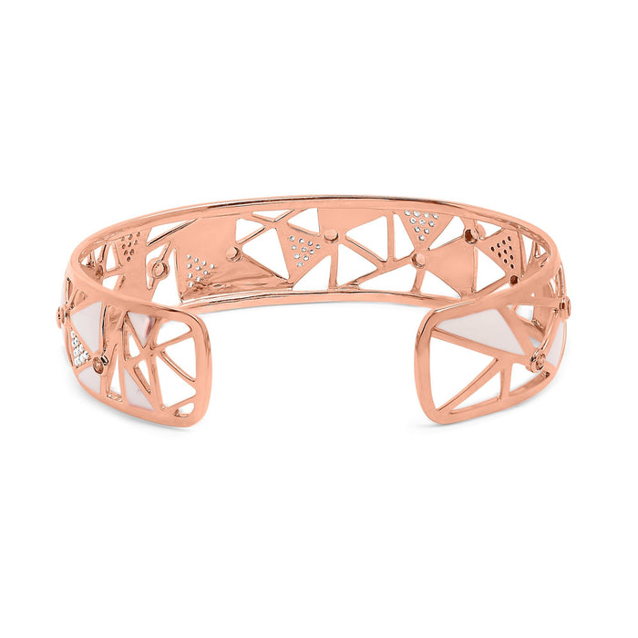 5/8 Ct. T.W. Diamond and Lab-Created Pink Tourmaline Open Cuff Bangle with White Enamel in 14K Rose Gold, photo 4