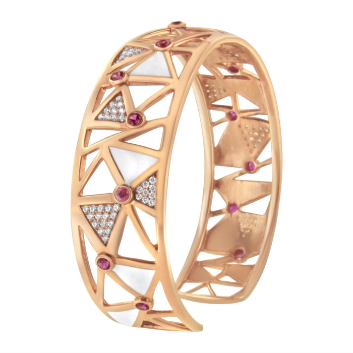 5/8 Ct. T.W. Diamond and Lab-Created Pink Tourmaline Open Cuff Bangle with White Enamel in 14K Rose Gold, photo 5